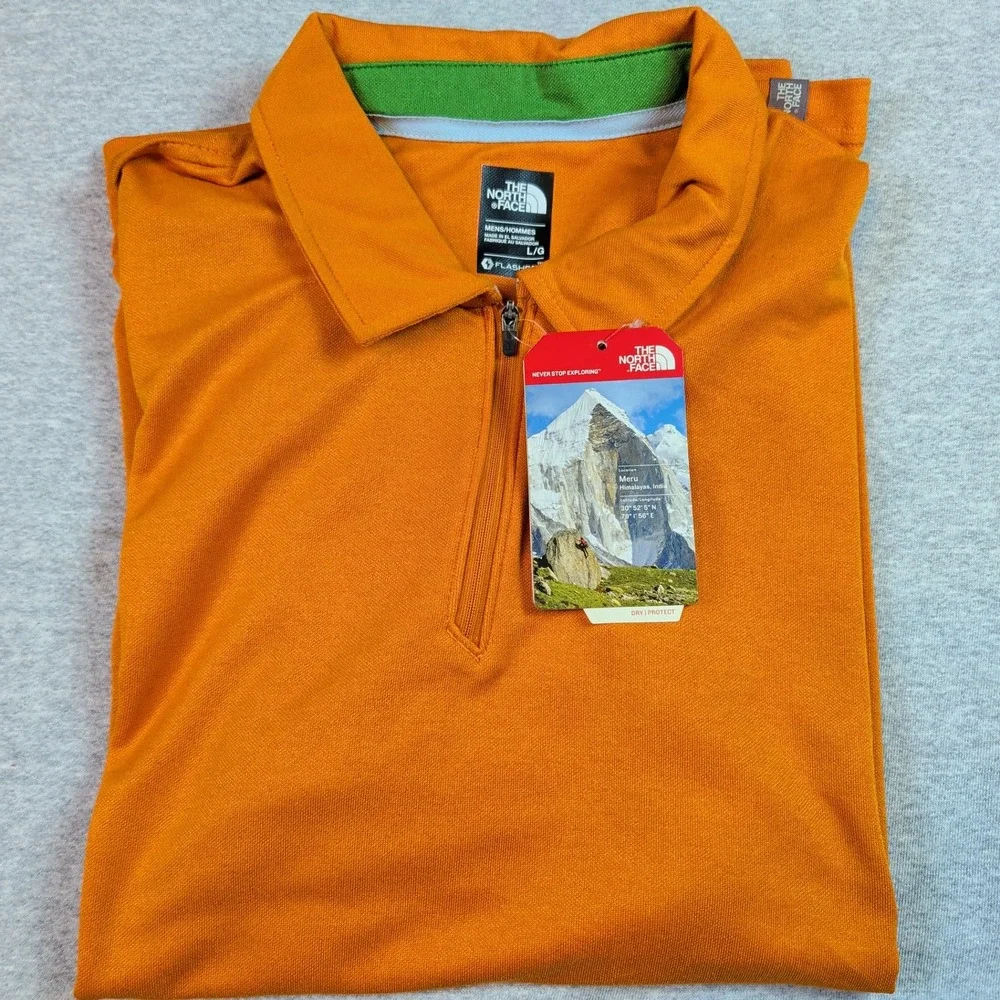 The North Face Mens Groveland FlashDry Polo Shirt Orange CEZ3V1Q 1/4 Zip Large